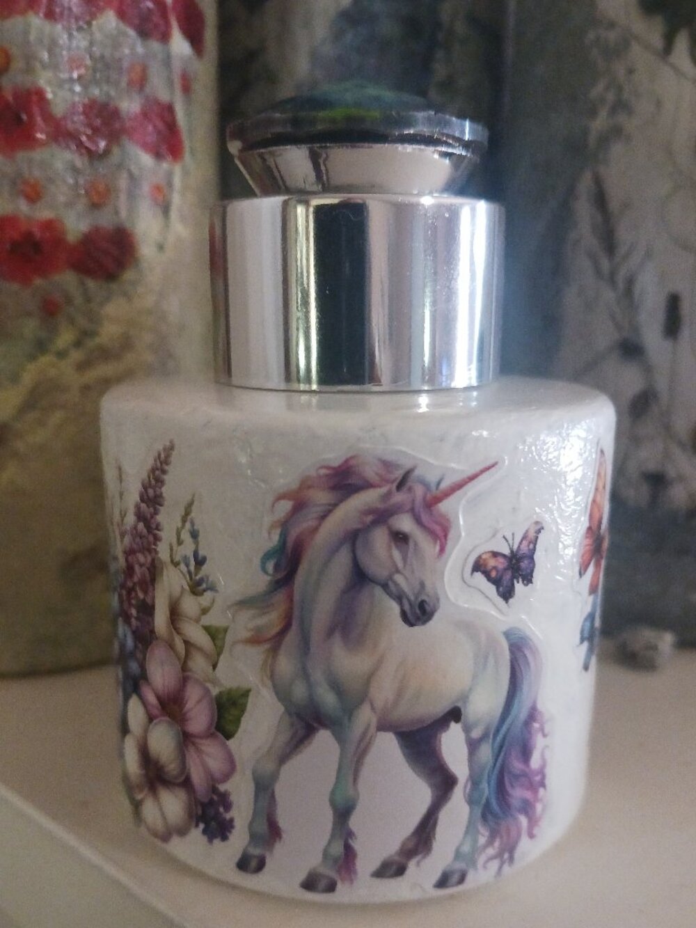 Unicorn butterfly floral decorated bottle